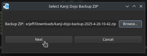 ZIP selection dialog