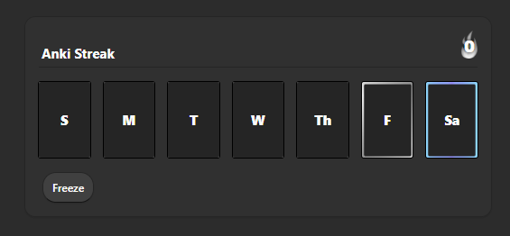 anki streak showing a frozen day