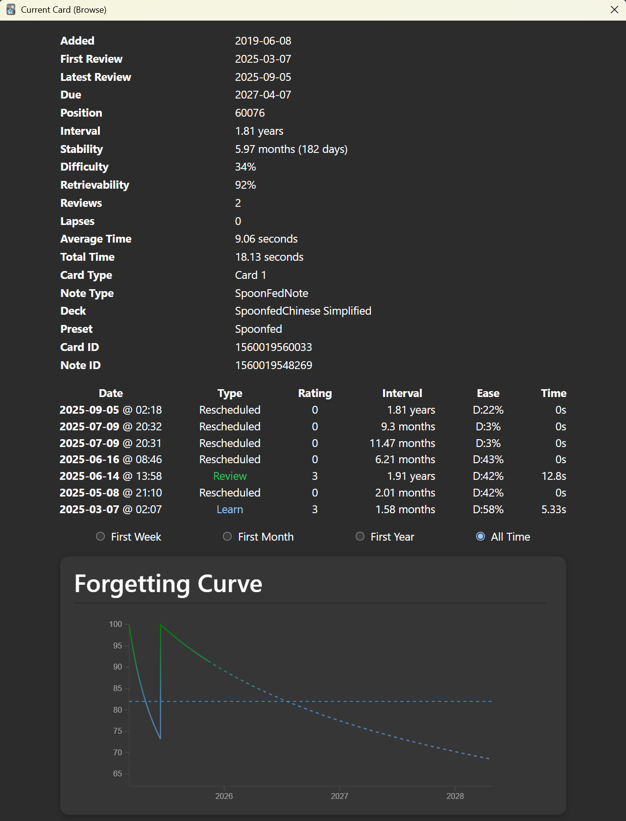 Card Info showing complete data transfer