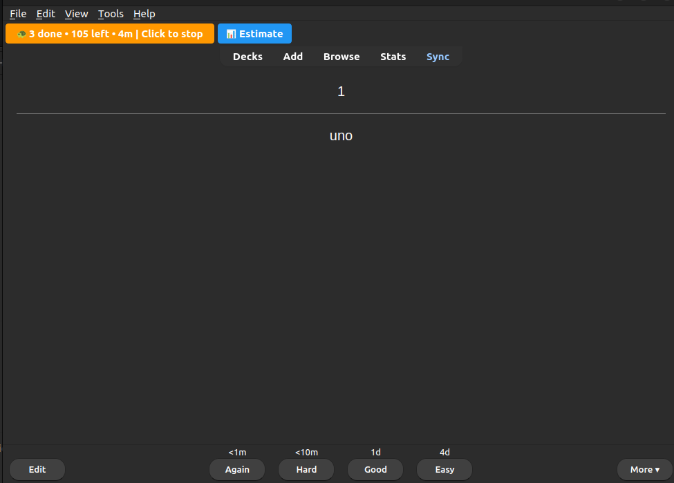 A screenshot of the Anki Completion Time Estimator addon in action