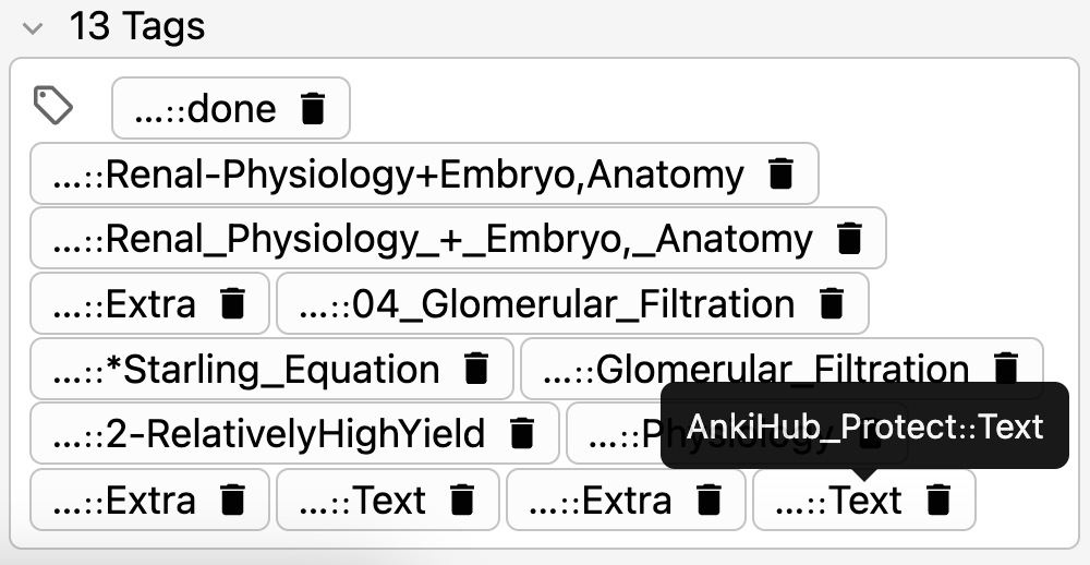 Screenshot of AnkiHub_Protect::Text tag in Anki