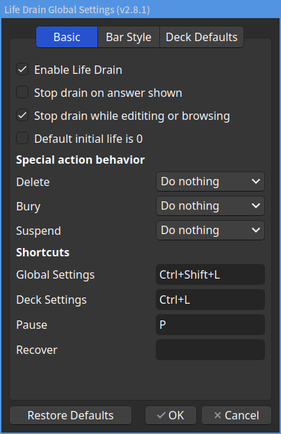 Global Settings Popup