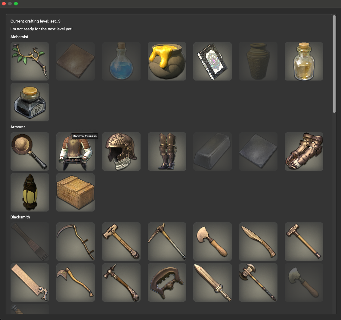 Crafting Progress Menu