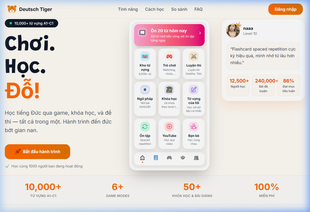 Deutschtiger – Web App Học Tiếng Đức Miễn Phí Do Người Việt Xây Dựng