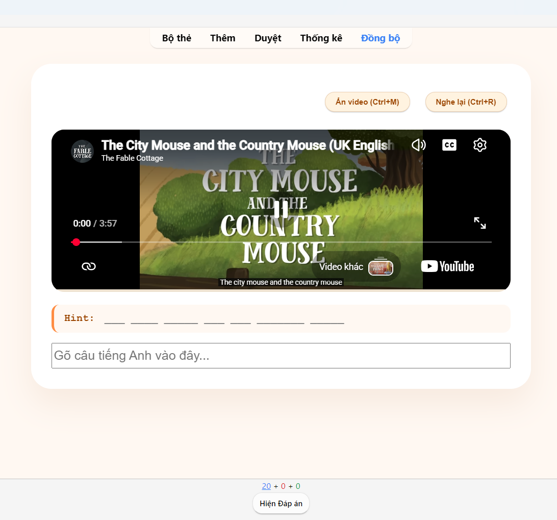 FluentNova — Luyện tiếng Anh qua YouTube: Dictation, Shadowing, Quiz & đồng bộ Anki miễn phí