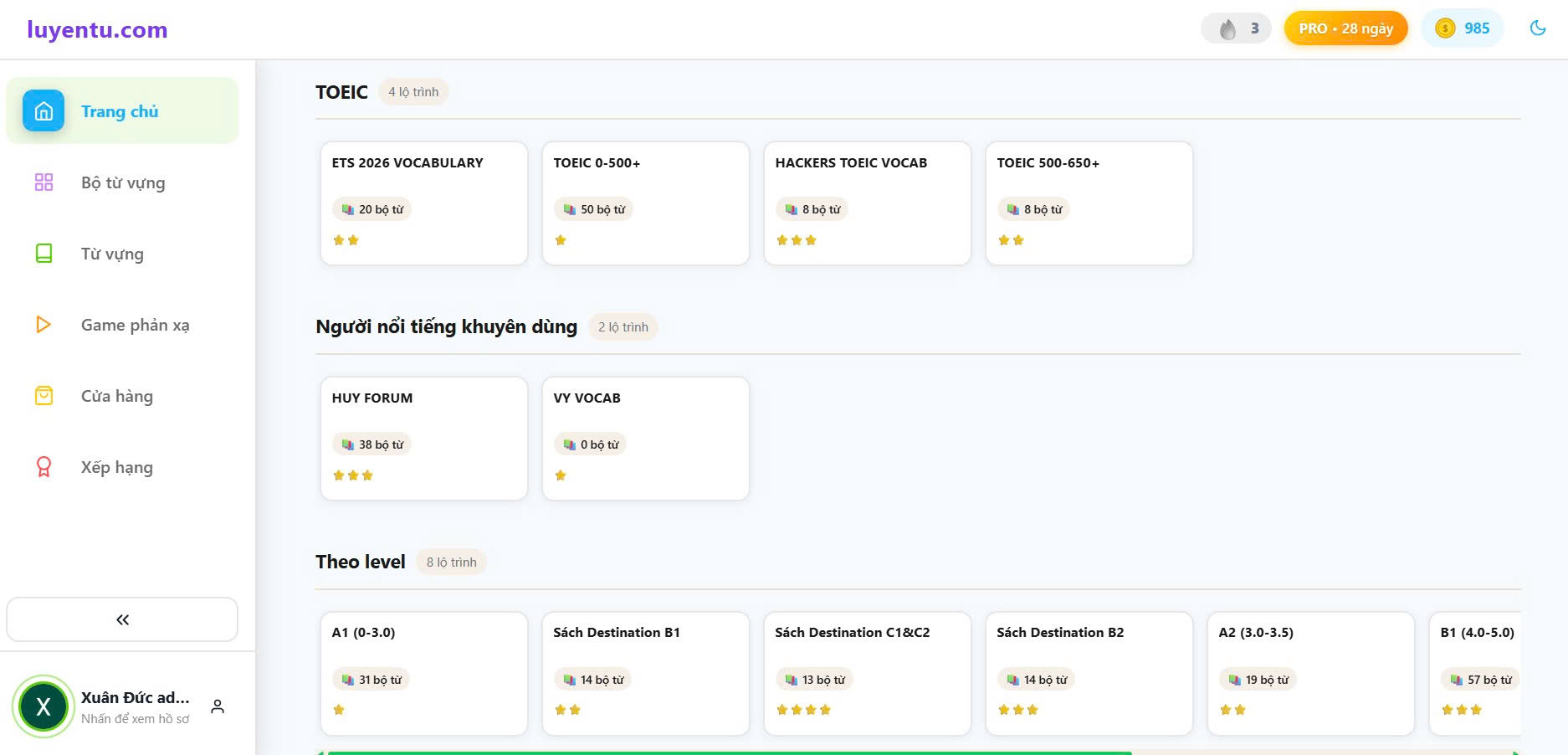 Lộ trình học TOEIC, IELTS, Destination và Người nổi tiếng khuyên dùng
