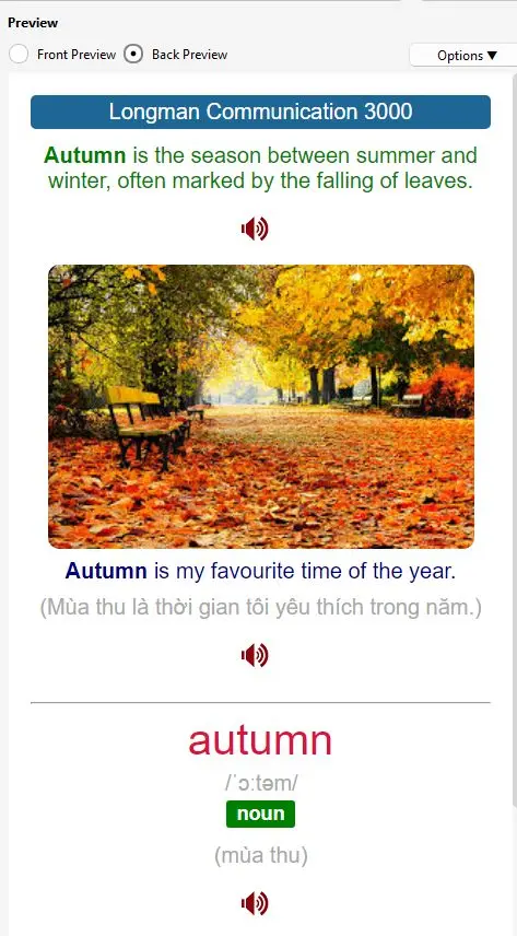 Mặt sau thẻ với định nghĩa và ví dụ