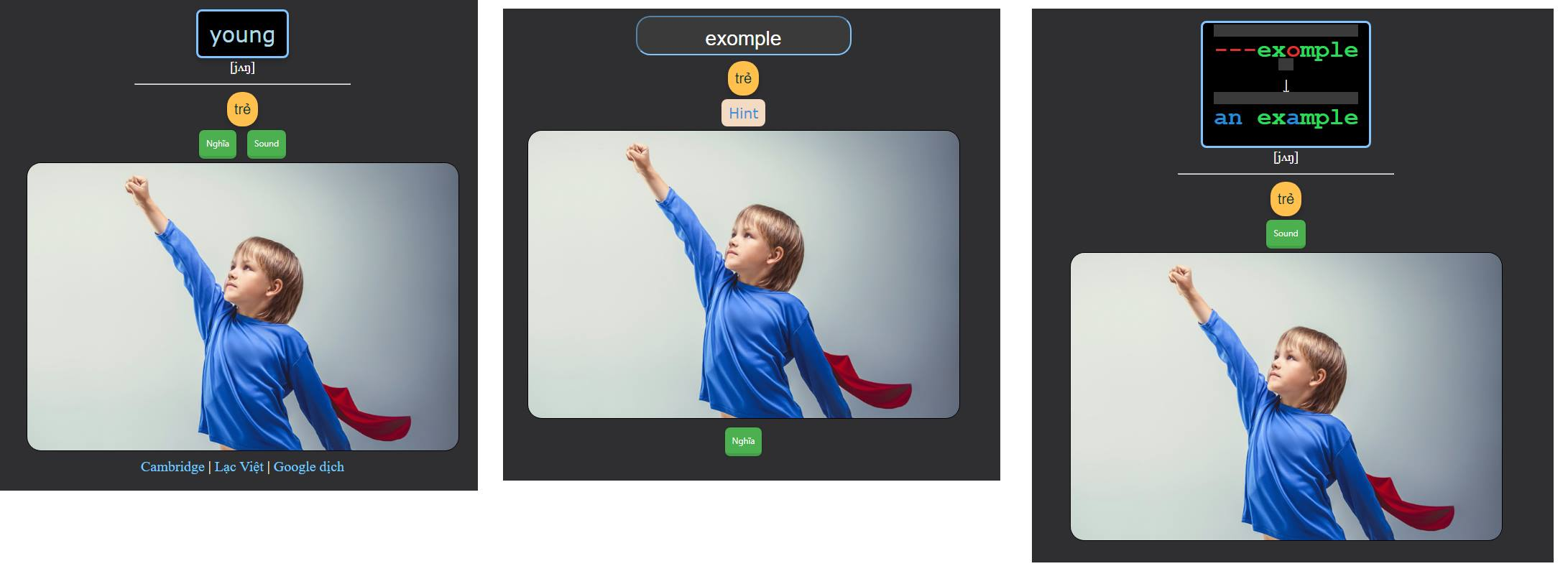 Preview night mode của bộ thẻ từ vựng cơ bản