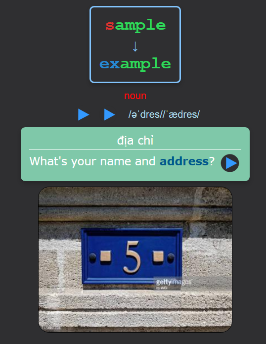 Dark Mode - Mặt sau thẻ với nghĩa và ví dụ