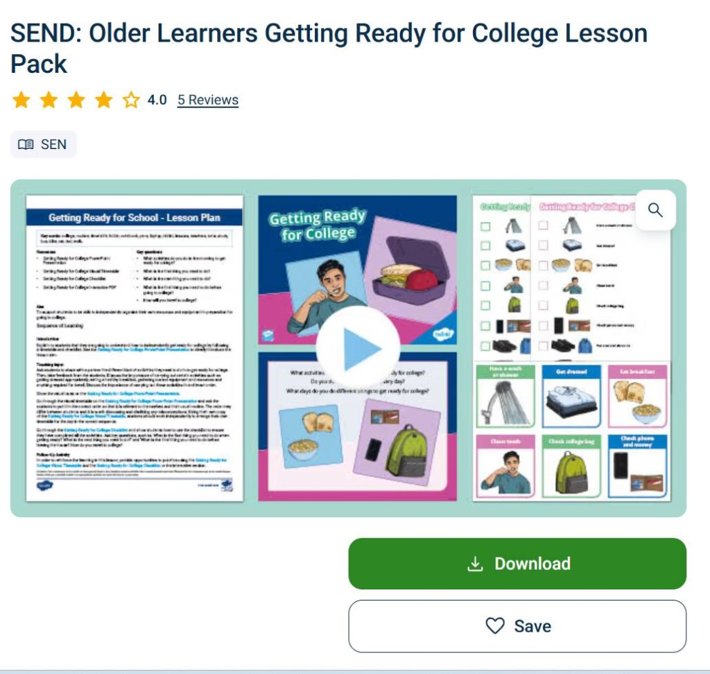 Twinkl SEND: Older Learners Getting Ready for College Lesson Pack