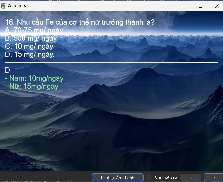 Giao diện bộ thẻ dinh dưỡng trong Anki