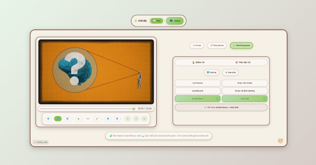 Mặt sau – Tab Matching Game (nối từ với nghĩa)