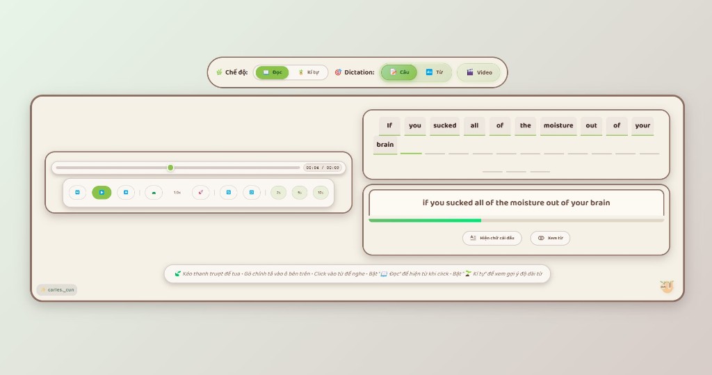 Reading Mode: click từ để phát audio theo timestamp
