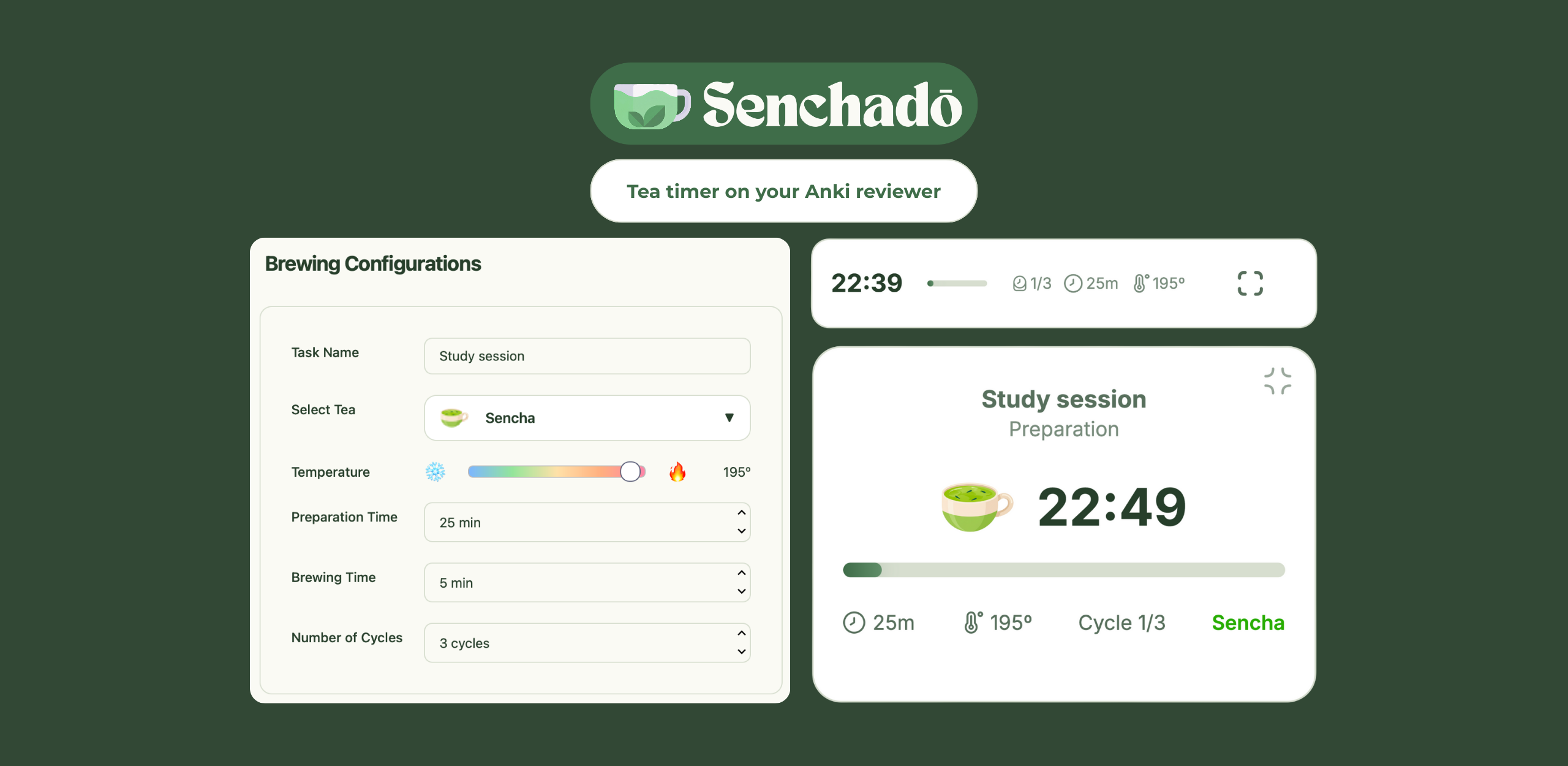 Senchado Timer trên Reviewer - Đồng hồ đếm ngược hiển thị khi học