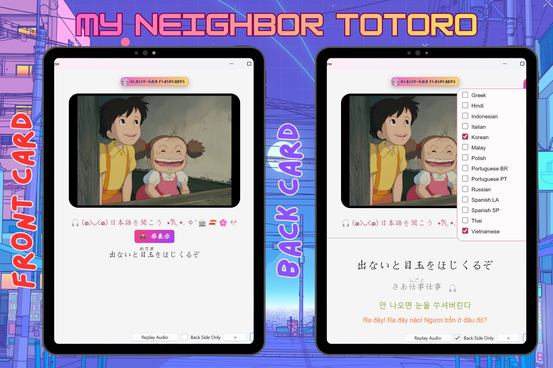 Deck Anki tiếng Nhật Ghibli - Hình ảnh minh họa cách học từ vựng qua phim