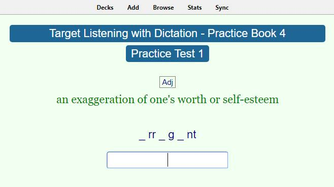 Mặt trước thẻ từ vựng Target Listening