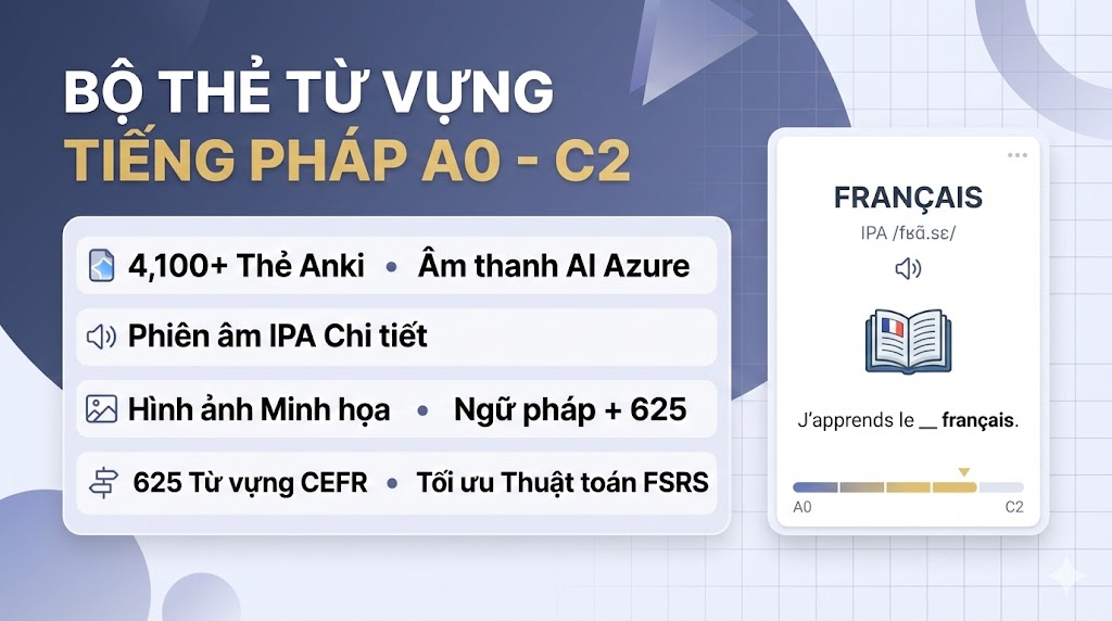 Bộ Thẻ Từ Vựng Tiếng Pháp A0 - C2